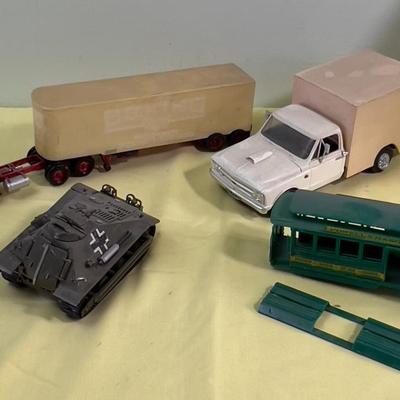 Pile of Built Plastic; Trucks, Trolley and Tanks. 