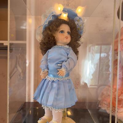 Blue Dress Porcelain Doll in a case