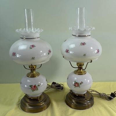 2 Glass lamps with Pink Flower