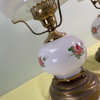 2 Glass lamps with Pink Flower