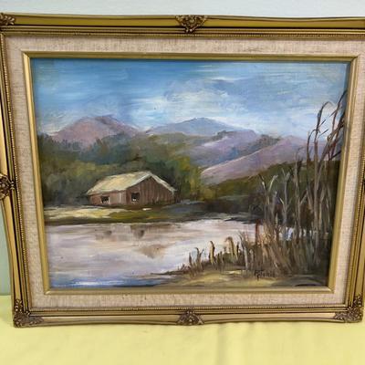 The Cabin by the Lake Original Oil on Board 