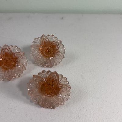 3 Glass Pink Depression Glass Knobs of tie Backs
