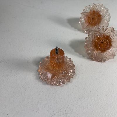 3 Glass Pink Depression Glass Knobs of tie Backs