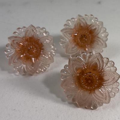 3 Glass Pink Depression Glass Knobs of tie Backs
