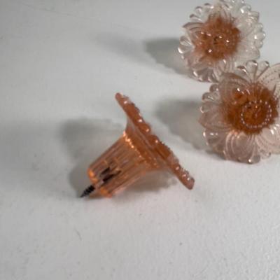 3 Glass Pink Depression Glass Knobs of tie Backs