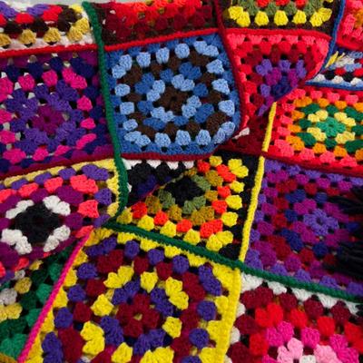 Black Granny Square Throw WOW!!! With Fringe