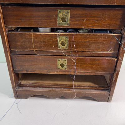 Wood Sewing Box full of Thread 