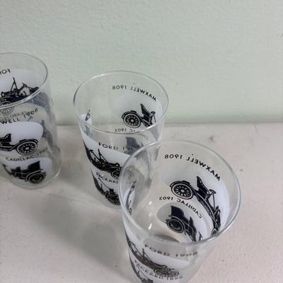 Antique Car Tumblers (Cute) Old Timey , BY FEDERAL GLASS