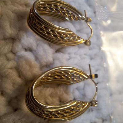 Sale Photo Thumbnail #16: 2 pair earrings- gold tone hoops and rhinestone dangles