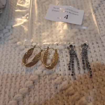 Sale Photo Thumbnail #14: 2 pair earrings- gold tone hoops and rhinestone dangles