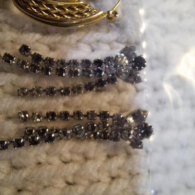 Sale Photo Thumbnail #17: 2 pair earrings- gold tone hoops and rhinestone dangles