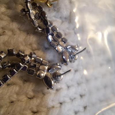 Sale Photo Thumbnail #18: 2 pair earrings- gold tone hoops and rhinestone dangles