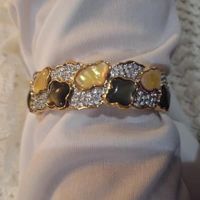 Sale Photo Thumbnail #28: gold tone jeweled cuff bracelet