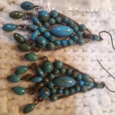 Sale Photo Thumbnail #40: Turquoise colored dangle earrings