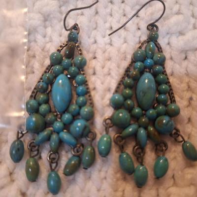 Sale Photo Thumbnail #42: Turquoise colored dangle earrings