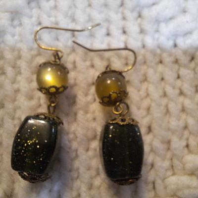 Sale Photo Thumbnail #85: Green bead dangle earrings.- look through the auction, there is probably a necklace that these will match.