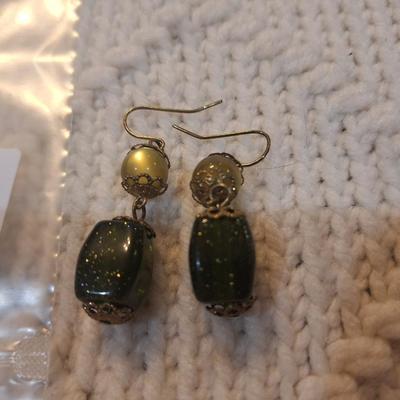Sale Photo Thumbnail #84: Green bead dangle earrings.- look through the auction, there is probably a necklace that these will match.