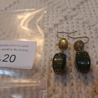 Sale Photo Thumbnail #83: Green bead dangle earrings.- look through the auction, there is probably a necklace that these will match.