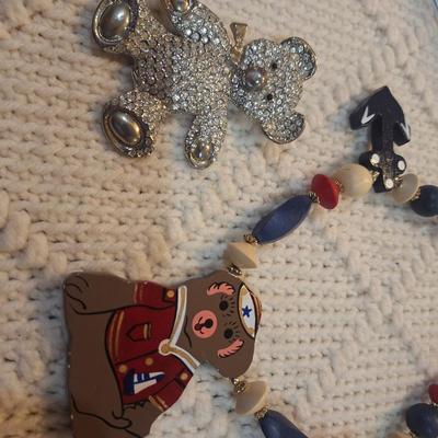 Sale Photo Thumbnail #110: Crafty bear necklace and sparkly bear brooch