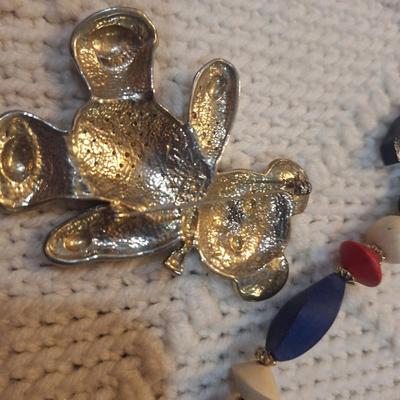 Sale Photo Thumbnail #111: Crafty bear necklace and sparkly bear brooch