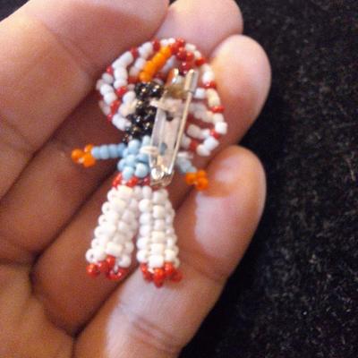 Sale Photo Thumbnail #155: Vintage southwest American Indian Chief lapel pin or brooch from seed beads