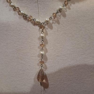 Sale Photo Thumbnail #157: faux pearls and crystal Y Necklace