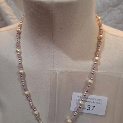 Sale Photo Thumbnail #159: Necklace by Napier of Faux pearls, pink and silver tone beads