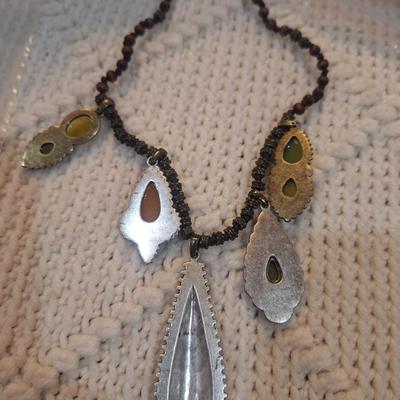 Sale Photo Thumbnail #167: Boho style necklace with pendants in earth tones