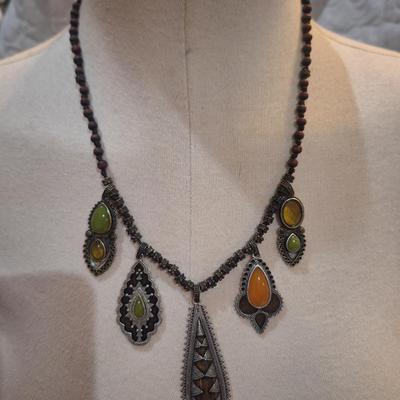 Sale Photo Thumbnail #162: Boho style necklace with pendants in earth tones
