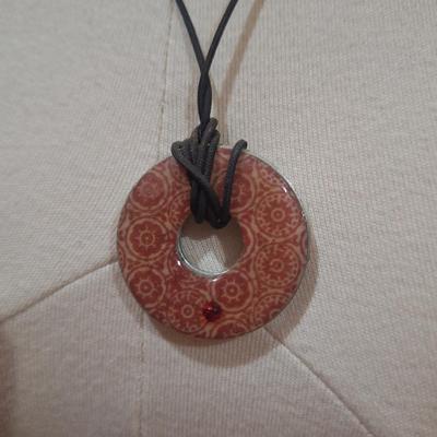 Sale Photo Thumbnail #181: flip it over, one side is green one is red.  Versatile necklace for everyday wear