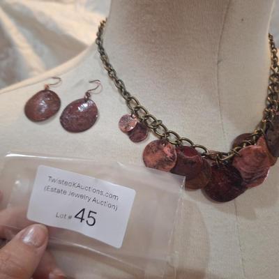 Sale Photo Thumbnail #196: vintage pink Capiz shell coin disc collar statement necklace with matching earrings.