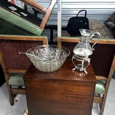 Vintage Crystal Punch Bowl with Silver Plated Pitcher