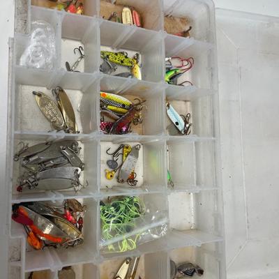 Fishing lures in 2 plastic organizers