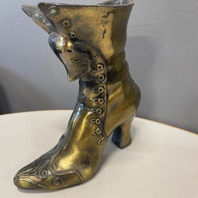 vintage brass Victorian boot vase or planter