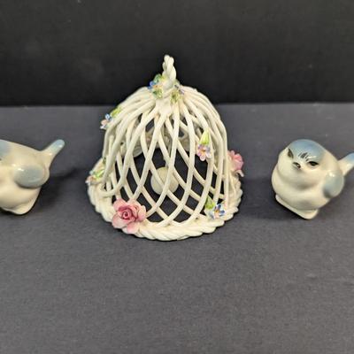 Sale Photo Thumbnail #1413: Vintage Crown Staff Bell Porcelain Titmouse Birds