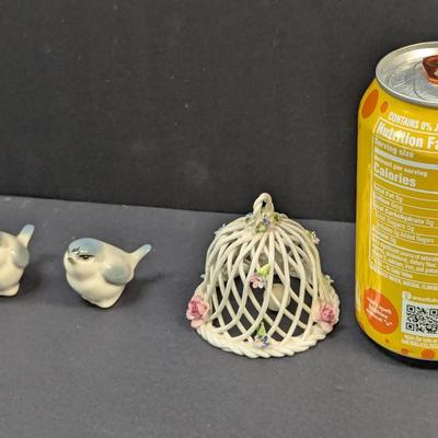 Sale Photo Thumbnail #1416: Vintage Crown Staff Bell Porcelain Titmouse Birds