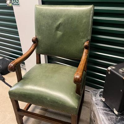 Vintage Green Leather Armchair