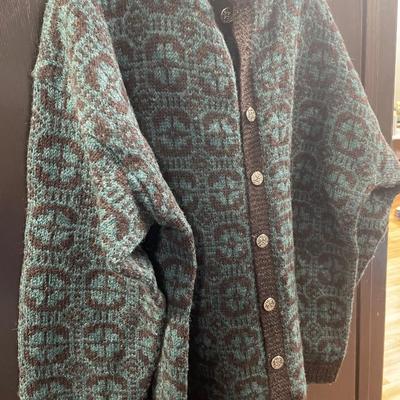 Hand made emerald green and black Norwegian wool sweater