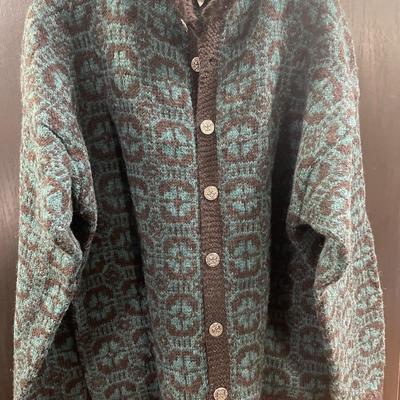 Hand made emerald green and black Norwegian wool sweater