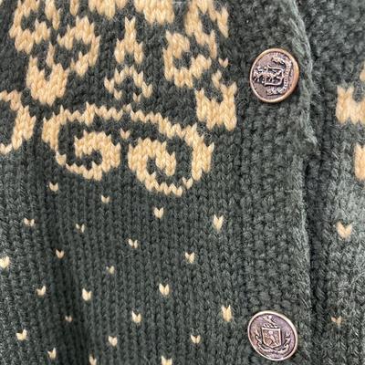 Olive green and cream hand made wool Norwegian sweater