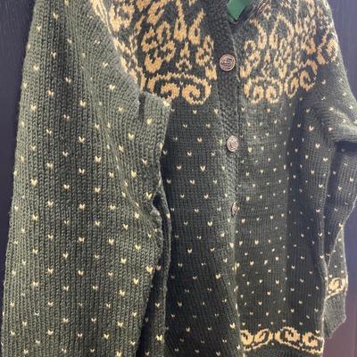 Olive green and cream hand made wool Norwegian sweater