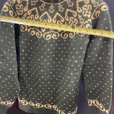 Olive green and cream hand made wool Norwegian sweater