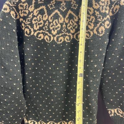 Olive green and cream hand made wool Norwegian sweater