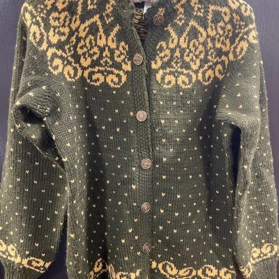 Olive green and cream hand made wool Norwegian sweater