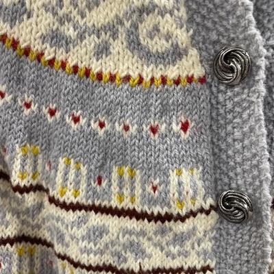 Grey/blue with yellow and red hand made wool sweater