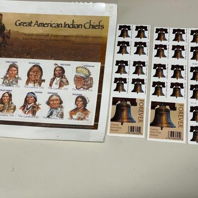 Liberty bell stamps and Indian chiefs stamps
