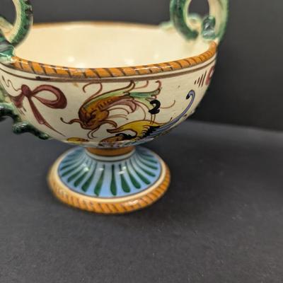 Sale Photo Thumbnail #1494: Antique Hand Painted Italian Certosa Di Firenze Monastery Cup Marked & Hand Painted Flower Vase Signed