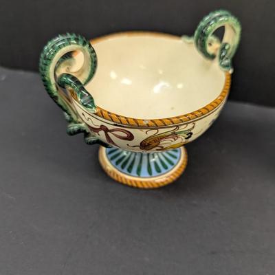 Sale Photo Thumbnail #1493: Antique Hand Painted Italian Certosa Di Firenze Monastery Cup Marked & Hand Painted Flower Vase Signed