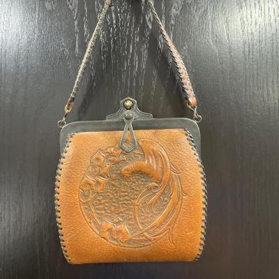Antique hand tooled ladies hand bag