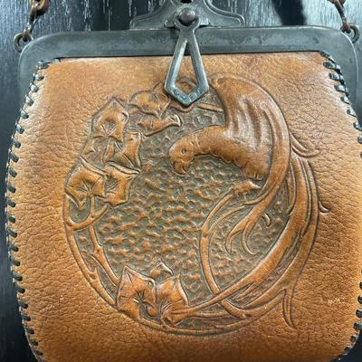 Antique hand tooled ladies hand bag